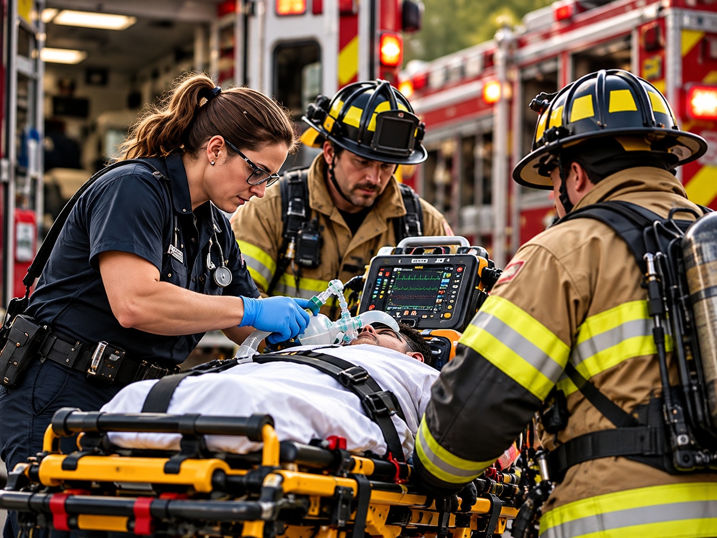 EMS responders and firefighter working together